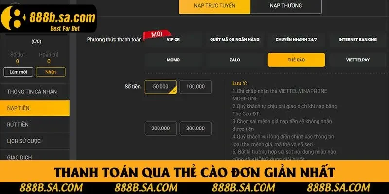 Thanh toán qua thẻ cào đơn giản nhất